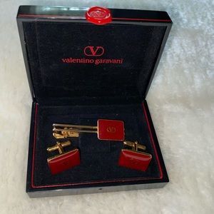 Authentic Valentino Cuff Links and Tie Clip Set